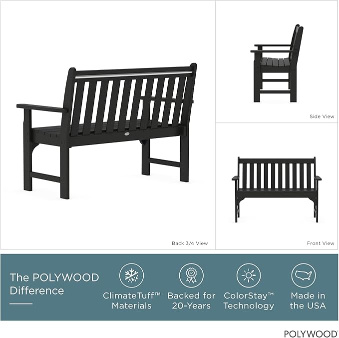 POLYWOOD GNB48BL Vineyard 48" Bench, Black POLYWOOD