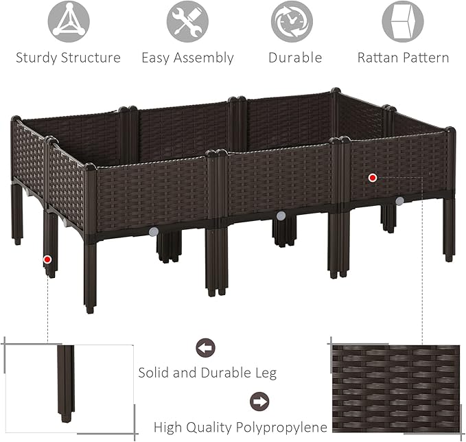 Outsunny 6 Piece Raised Garden Bed with Legs, Planter Box Raised Bed to Grow Flowers, Herbs & Vegetables, Brown Outsunny