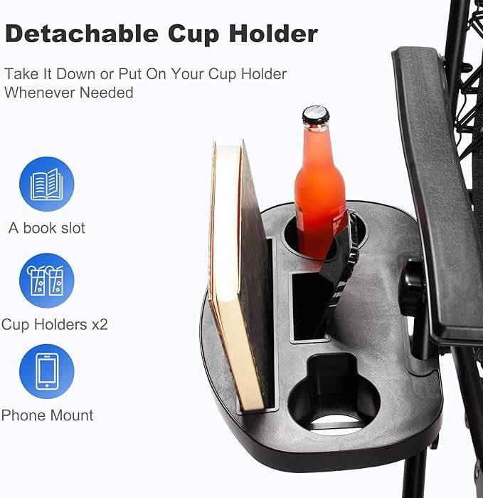 Nazhura Set of 2 Relaxing Recliners Patio Chairs Adjustable Steel Mesh Zero Gravity Lounge Chair Beach Chairs with Pillow and Cup Holder Black NazhuraGoodCompanionAtHome