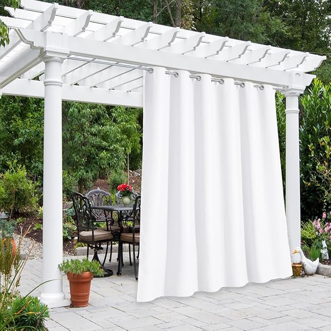 NICETOWN Outdoor Curtain for Patio Waterproof Extra Wide 84 inch, Sun Blocking Vertical Blinds Thermal Insulated Stainless Grommet for Front Porch/Gazebo/Lanai, Pure White, 1 Piece, 84 inch L NICETOWN