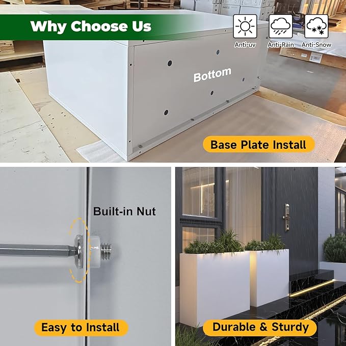 Metal Rectangular Outdoor Planter Box 36" x 15" x 24" White Steel Long Planter Spliced Flower Box with Partitions for Outside,Indoor,Garden (White, 36 * 15 * 24) DISCOVERINGBEAUTY