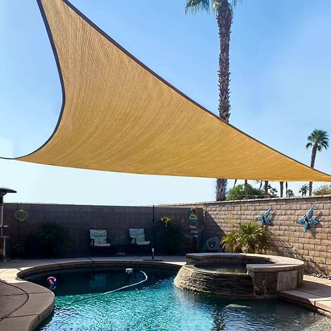 KANAGAWA Sun Shade Sail 10'x10'x14' Sand Triangle UV Block Canopy Awning Shelter Fabric Cloth Screen for Outdoor Patio Garden Backyard KANAGAWA