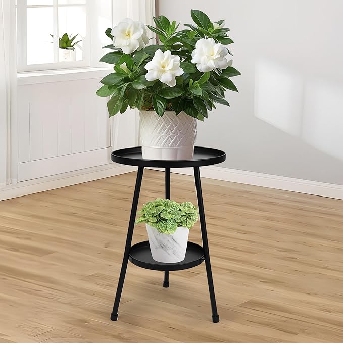 Metal Plant Stand, Plant Stand Indoor Outdoor, Metal Rustproof Flowers, Urban and Rustic Outdoor Plants Stands, Flower Pot Stand Suitable for Living Room, Balcony, Garden (Double Deck,Black) Jvtoo