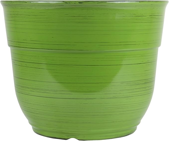 Garden Elements Indoor/Outdoor Glazed Brushed Happy Plastic Planter, Large, Dark Green, 15" GardenElements