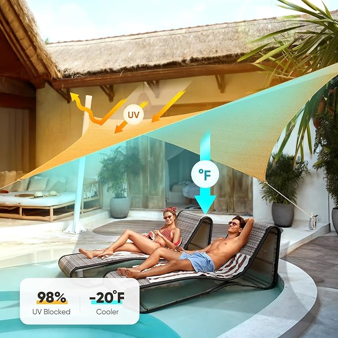 Quictent 20x16ft Rectangular Sun Shade Sail 185G HDPE Canopy 98% UV Block Outdoor Patio Garden Commercial Deck with Hardware Kit (Sand) QUICTENT