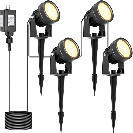 Warm White Spot Lights, Outdoor 3000K LED Spotlights, Outside Landscape Lighting IP65 Waterproof Garden Uplights for Lawn Front Porch Driveway Decorative, 4 Lights Rootora