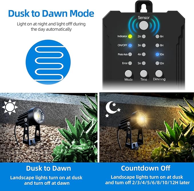 All-in-One Low Voltage Landscape Lighting, Dusk to Dawn Transformer Timer, Waterproof Spotlights, Dimmable LED Outdoor Landscaping Lights Kit for Yard Backyard Tree House 24V Warm White 4 Pack Sunmerit