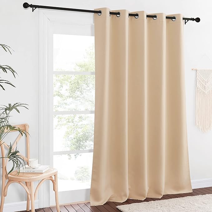 NICETOWN Blackout Sliding Glass Door Curtain 110 inch Length, Grommet Thermal Curtain Room Darkening Window Treatment for Bedroom/Living Room, Biscotti Beige, W66 x L110, 1 Panel NICETOWN