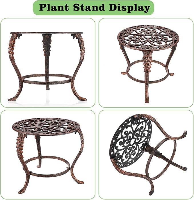 OwnMy Heavy Duty Cast Iron Plant Stand Vintage Wrought Iron Flower Pot Holder, Decorative Round Potted Plant Holder Rack, Indoor Outdoor Metal Large Plant Stand for Patio Home Garden, Red Bronze OwnMy