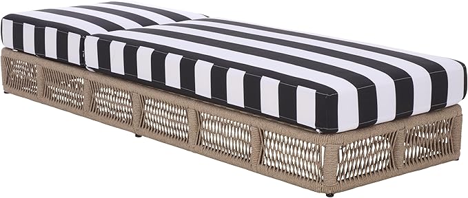 SAFAVIEH Outdoor Patio Furniture Collection - Gillian Heather Tan Rope Daybed, Black Stripe Cushion, Coastal Sunlounger, Fully Assembled (PAT7527E) SAFAVIEH