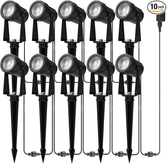 Banord Outdoor Landscape Lighting, 10 Pack Low Voltage LED Spot Lights with Transformer, IP65 Waterproof, 2700K Warm White for Yard, Garden, Lawn, Plants Banord