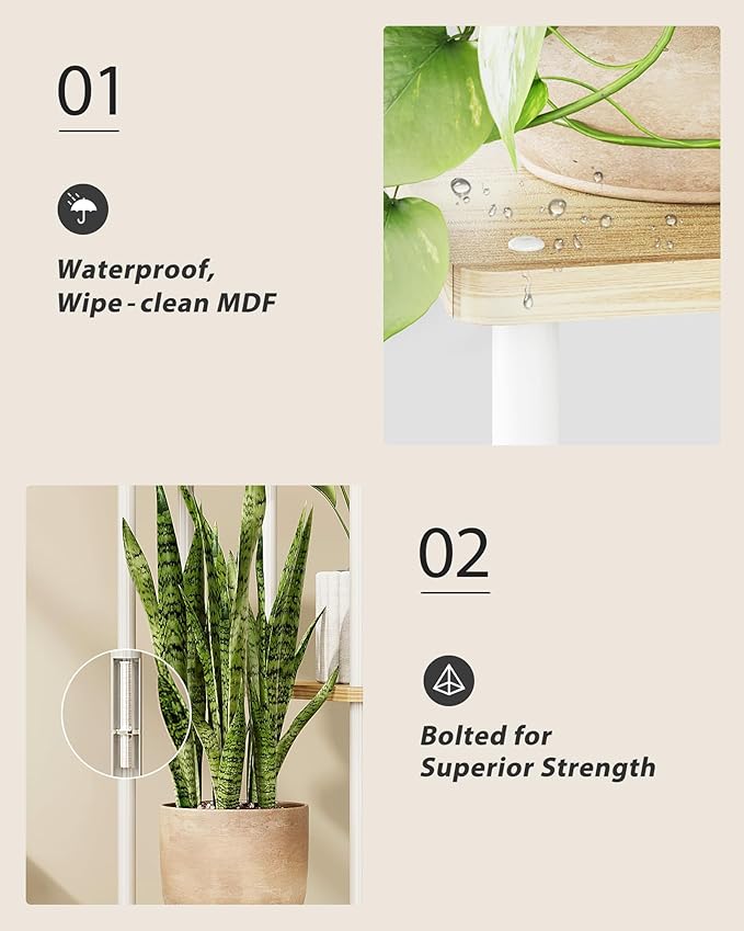 Tall Plant Stand Indoor 5 Tiered Plant Shelf for Multiple Plants Coner Shelf Stand Wood Plant Stand Metal Shelving for Living Room Bedroom Balcony Patio White Gentingbro