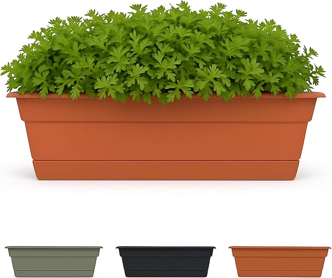 Bloem Dura Cotta Window Box Planter: 30" - Terra Cotta - Large Box with Tray, Weatherproof Resin Box, Removable Tray for Indoor & Outdoor Use, Gardening, 4 Gallon Capacity Bloem