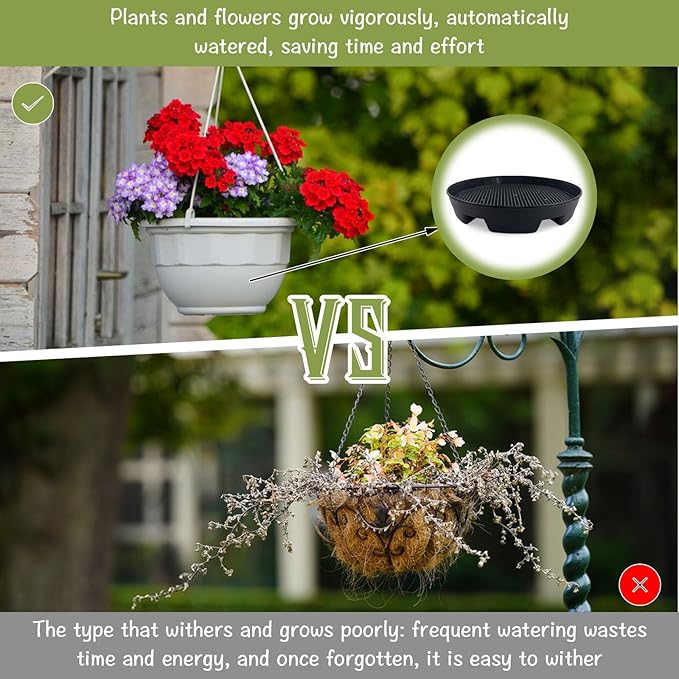 7.16” Self Watering Planter Insert, 10 Pack Invisible Hanging Basket Drip Pan Hanging Basket Planter Plant Auto Watering Devices Plastic Water Catcher Saucer Tray for Outdoor Indoor Pots Liners KKONHII
