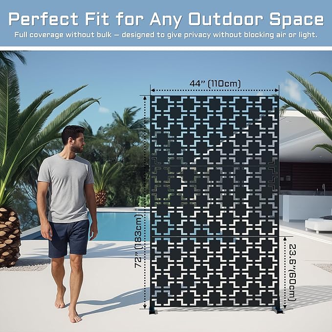 72" Metal Privacy Screen Freestanding Outdoor Room Divider Decorative Laser Cut Fence Panel, Weatherproof Patio Privacy Fence for Garden, Balcony, Backyard Landscape TALLYVERUS