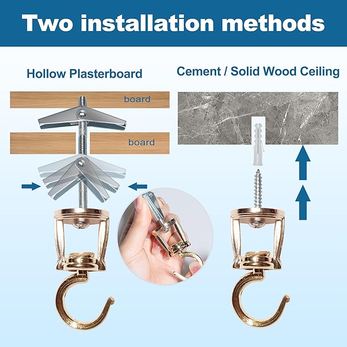 ONIKK Ceiling Hooks for Hanging Plants (2 PCS Gold), Heavy Duty Metal Plant Hooks, Screw in Hooks for Hanging Birdfeeders, Lamps, Planters, Indoor Outdoor Wall Baskets Hooks up to 33 lbs ONIKK