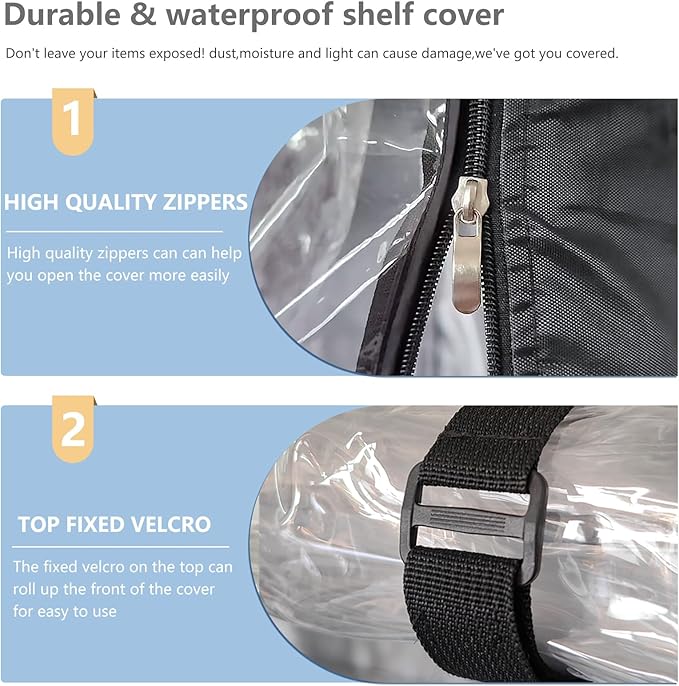 Waterproof Shelf Cover,Outdoor 600D Heavy Duty Dustproof Storage Shelves Cover,30''x14''x62'' Shelf Covers for Wire Shelving with Zippers,Storage Rack Covers with Clear Front Dalema