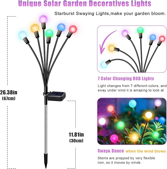 Solar Garden Lights Outdoor, Swaying Light Waterproof Solar Lights Outdoor for Yard Pathway Patio, Swaying Lawn Decor as Gardening Gifts for Women Holiday (Multicolor, 4 Pack) NBQQ