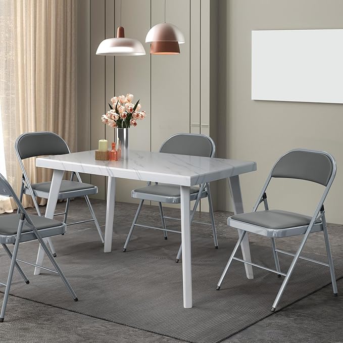VINGLI 8 Pack Folding Chairs with Padded Seats, Metal Frame with Pu Leather Seat & Back, Capacity 350 lbs, Gray VINGLI