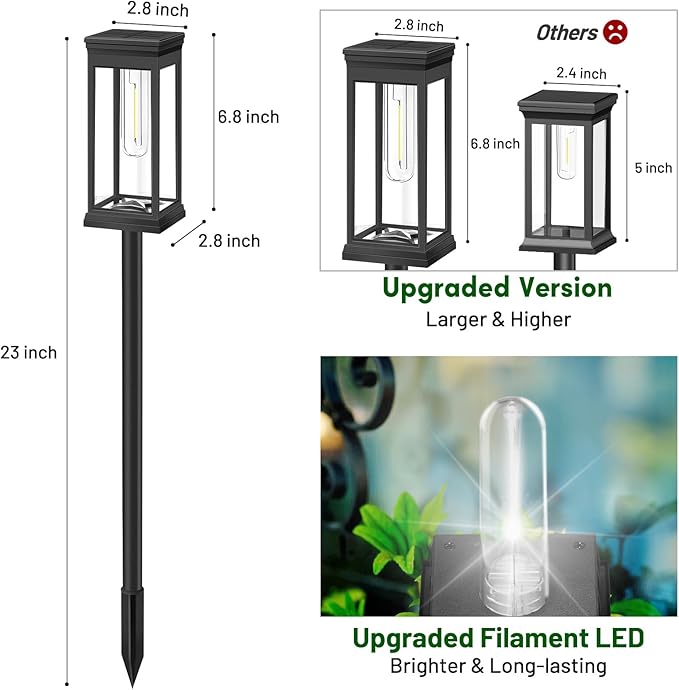 BesLowe Upgraded Solar Pathway Lights Outdoor, 8-Pack Large LED Solar Light Outdoor Waterproof, Super Bright Outside Lights for Yard, Sun-Powered Landscape Lighting for Garden Walkway, Cool White BringYouBrightFuture