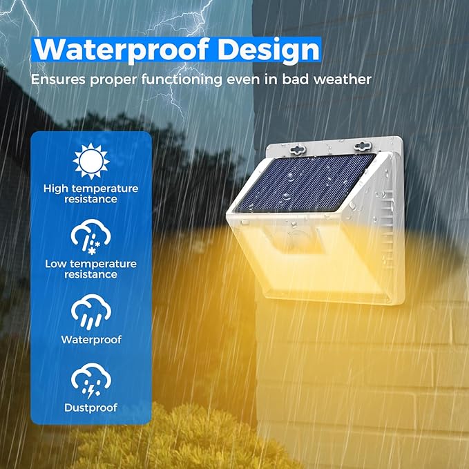 Peasur Solar Lights Outdoor Motion Sensor Waterproof, 6Pack 140LED White Solar Powered Fence Lights, 3 Modes Security Wall Lights for Garden Yard Outside Warm Peasur
