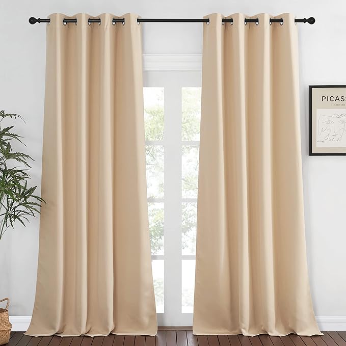 NICETOWN Blackout 102 inch Curtain for Living Room, Grommet Window Treatment Thermal Insulated Solid Sound Reducing Drapes for Bedroom, Biscotti Beige, 1 Panel, W52 x L102 NICETOWN