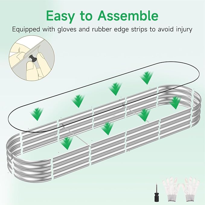 GreatBuddy Galvanized Raised Garden Bed 8×2×1ft, Easy Assembly Outdoor Metal Planter Boxes for Vegetables, Flower, Herb, Anti-Rust& Weather-Resistant, Oval, Silver GreatBuddy