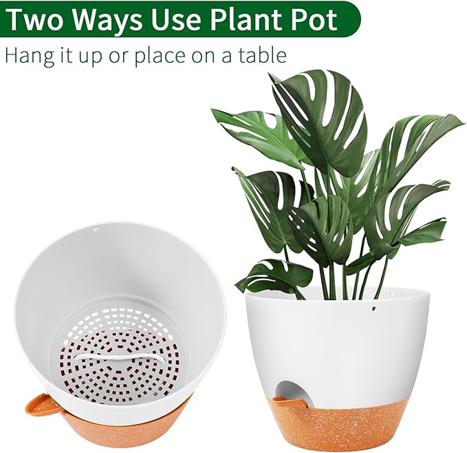 GARDIFE Hanging Planter, 10 inch Hanging planters for Indoor. Outdoor Plants, Self Watering Plant Pot, 2 Pack Large self Watering Hanging Planter, White GARDIFE