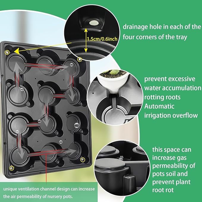 12 Cell Round Nursery Trays Thickened Durable Seedling Pots Shuttle Carrying Trays for Holding 4 inch Pots (16.85" 12.6", 5-Pack) RooTrimmer