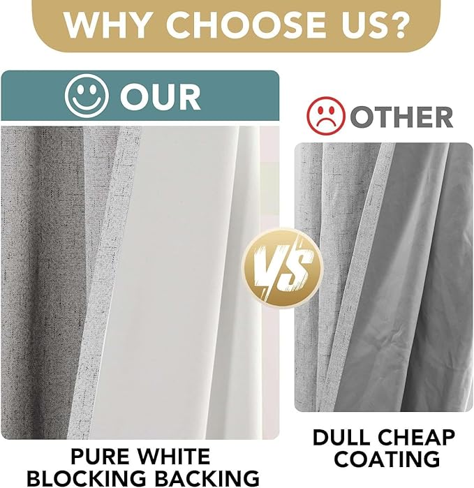 H.VERSAILTEX Linen Curtains 100% Blackout Curtains for Bedroom 102 inch Long Full Light Blocking Nature Linen Blended Window Curtains for Living Room Nickel Grommet (2 Panels, Glacier Gray) HVERSAILTEX