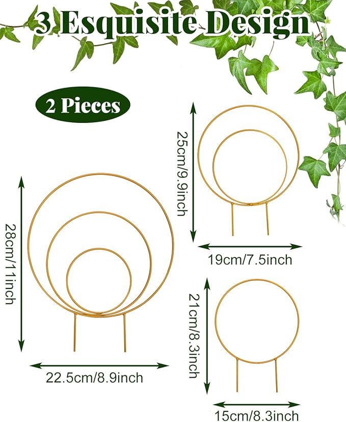 Unique Round Hoya Trellis, 3 Pcs Different Small Houseplant Trellis for Indoor Climbing Plant, Garden Trellis Plant Support for Potted Ivy and Flowers Outdoor(Gold) Rootora