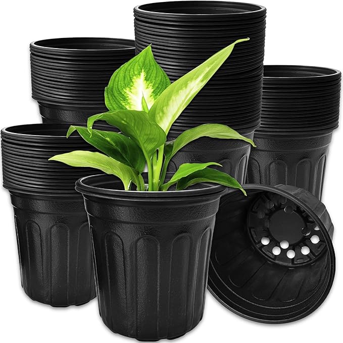 OJYUDD 60 Pack 1 Gallon Flexible Plant Nursery Pots,Thickened Soft Plastic Seed Starting Pots,Plastic Plant Container with Hole for Flower Seedling,Succulents,Cuttings,Transplanting(Black) OJYUDD