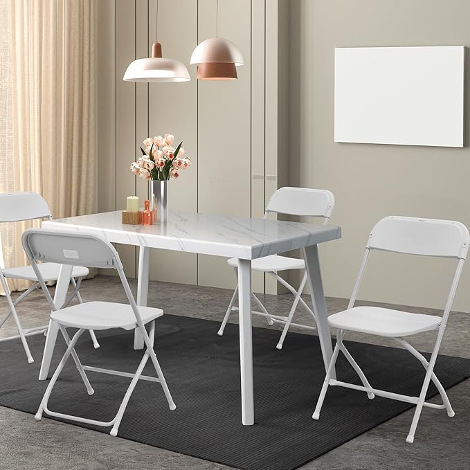 VINGLI 12 Pack White Plastic Folding Chair, Indoor Outdoor Portable Stackable Commercial Seat with Steel Frame 350lb. Capacity for Events Office Wedding Party Picnic Kitchen Dining VINGLI