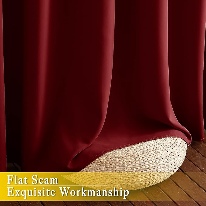 NICETOWN French Door Curtain for Window Extra Long & Wide, Grommet Thermal Curtain Panel for Sliding Glass Door/Patio Door (Burgundy Red, 1 Piece, W80 x L108) NICETOWN
