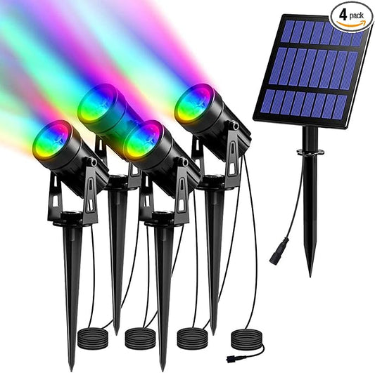 T-SUN RGB Solar Spotlights Outdoor, Halloween Decoration Solar Landscape Spotlights, IP65 Waterproof Color Changing Spot Lights Outdoor Security Wall Lights for Garden, Yard, Driveway, Pool Area(RGB) T-SUN