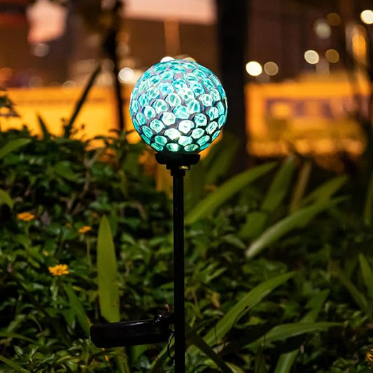 VCUTEKA Solar Lights - Outdoor Garden Decor Mosaic Solar Pathway Light Waterpoof LED Stake Light for Landscape Lawn Patio Yard Decoration (Blue) 1 Pack VCUTEKA