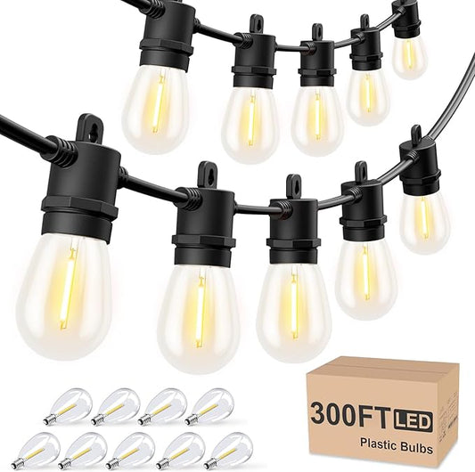 Svater Outdoor String Lights 300 FT, Patio Lights for Outside with Shatterproof Bulbs, Waterproof IP65 Commercial Hanging Light for Backyard Porch Balcony Bistro Party 3X100 FT Svater