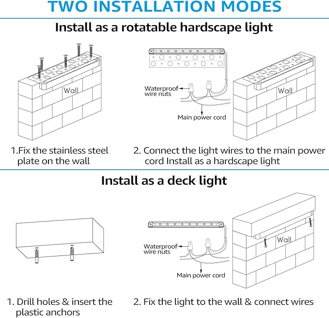 LEONLITE 8-Pack Premium Series 12 Inch Dimmable LED Hardscape Lighting 3 Way, 3W/5W/7W Retaining Wall Lights, Low Voltage Landscape Lights, 12V Paver Light, Outdoor Step Light, 3000K Warm White, ETL LEONLITE