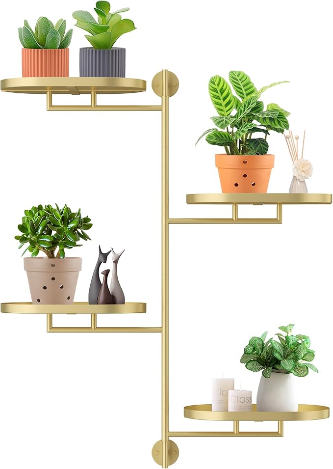 Rotating Window Shelves for Multiple Plants Indoor,4-tier Metal Corner golden Plant Stand Holder Floating Hanger Shelf for Wall，Windows Sill Gifts for Planter Lover to Enhance Home Decor YFFSRJDJ