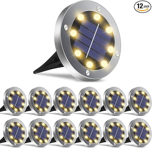 Solar Lights Outdoor Waterproof, 12 Pack Solar Ground Lights with Large Capacity Battery, High Efficiency Solar Powered Lights for Outdoor Garden, Patio, Pathway and Yard (Warm Light) OULONGER