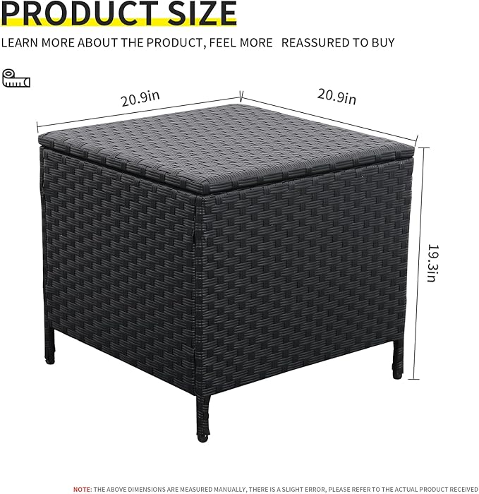 Outdoor Wicker Storage Side Table, Patio Black PE Rattan End Table with Storage, Square Container for Furniture Covers, Toys, and Gardening Tools Lvidenoutdoor