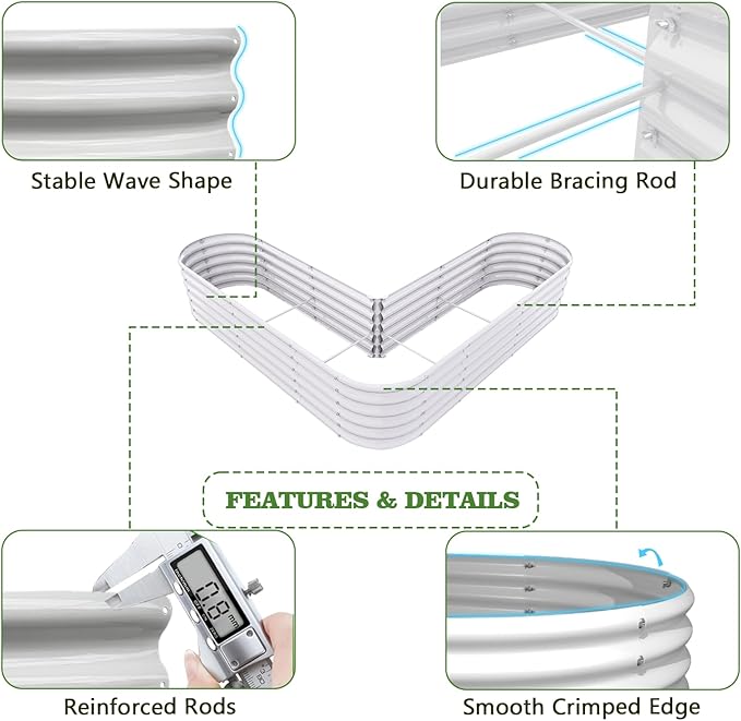 A ANLEOLIFE 3-Pack 12X3X1.5ft & 81x81x18 in Deep Root Galvanized Raised Garden Beds Outdoor for Planting Vegetables Flowers Herb, Antique White AAnleolife