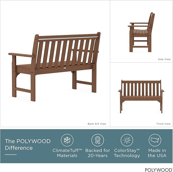 POLYWOOD GNB48TE Vineyard 48" Bench, Teak POLYWOOD