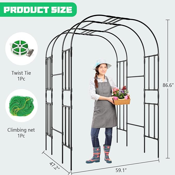 DoCred Large Tall Garden Arch Trellis for Climbing Plants Outdoor, 87in Tall Metal Garden Arbor Wedding Arches for Lawn, Party, Backyard Decoration DoCred