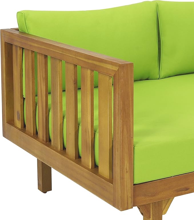 Claremont Outdoor 3 Seater Daybed with Cushions - Acacia Wood - Teak/Green ChristopherKnightHome