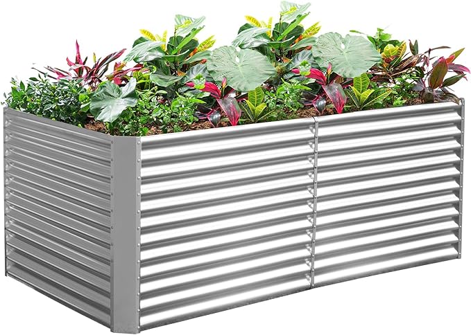 Land Guard 6x3x3ft Rectangular Galvanized Raised Garden Beds, Large-Capacity Metal Planter Box Outdoor, Durable Deep Raised Garden Bed 3ft Tall, Raised Beds for Gardening Vegetables, Classic Silver LandGuard