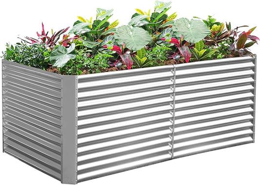 Land Guard 6x3x3ft Rectangular Galvanized Raised Garden Beds, Large-Capacity Metal Planter Box Outdoor, Durable Deep Raised Garden Bed 3ft Tall, Raised Beds for Gardening Vegetables, Classic Silver LandGuard