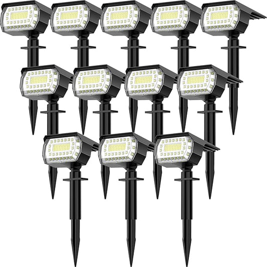 LANSOW Solar Spot Lights Outdoor, [12 Pack/76 LED] 2-in-1 Solar Landscape Spotlights, 3 Modes IP65 Waterproof Dusk to Dawn Solar Powered Flood Wall Lights for Outside Yard Garden Pathway(Cool White) LANSOW