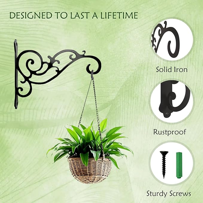 AIM & GGKK Metal Plant Hanger Hook – 2 Pack Hanging Plant Holder for Indoor & Outdoor Use,Wall Hangers Hooks for Hanging Baskets,Wall Mount Bracket for Flower Pots & Planters,Bird Feeders,Lanterns AIMGGKK