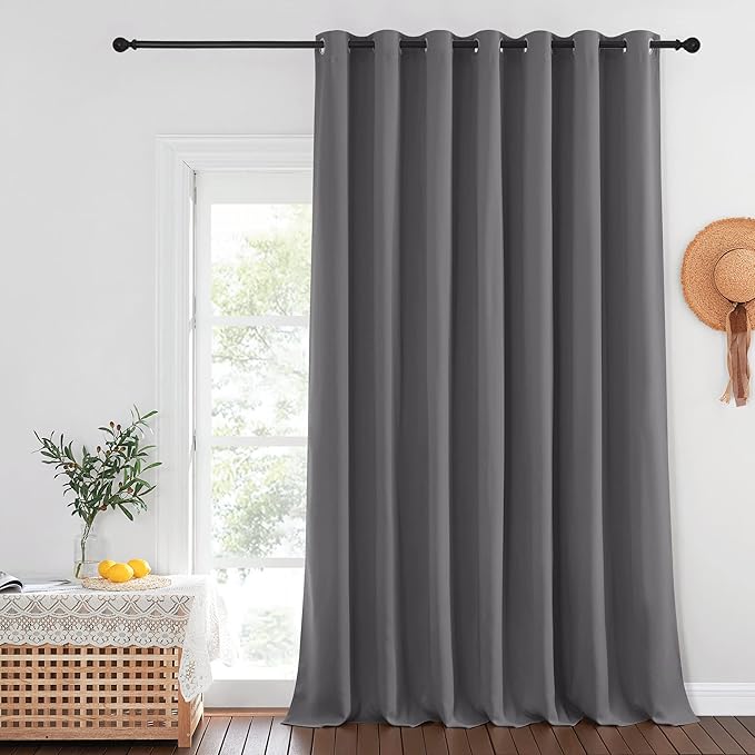 NICETOWN Blackout Sliding Door Curtain, Grommet Top Thermal Insulated Extra Wide and Long Window Treatment for Patio/French Door, W100 x L120, Sold by Individually, Grey NICETOWN